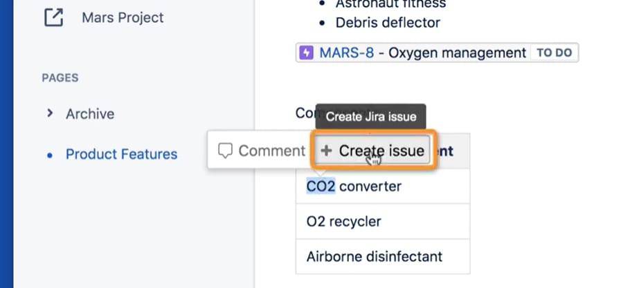 JIRA Confluence: Create Issue
